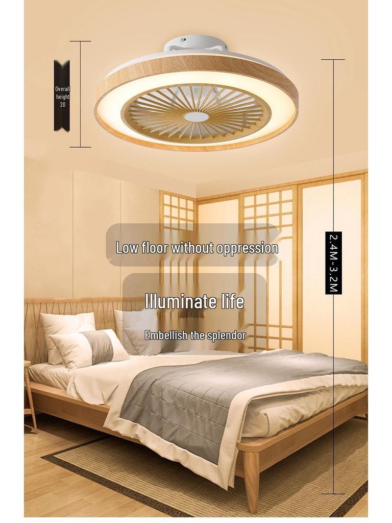 Japanese-Style Flush Mount Fan Light with Wood Grain, Chandelier for Living Room, Bedroom, Restaurant, 110V