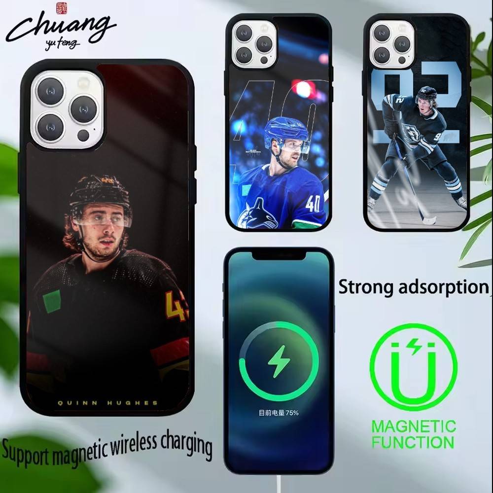Custodia per Telefono Hockey Quinn Hughes Per iPhone 17,16,15,14,13,Pro,Max,Plus,Magnetica Per Ricarica Wireless Magsafe