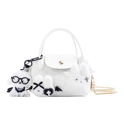 [Borsa Cosmetica Personalizzata] Coniglio Demone Jinghe Decorazione Peluche Tessuto Texturizzato Romantico Francese Borsa Portaoggetti in Fibra di Poliestere Bianca Portatile