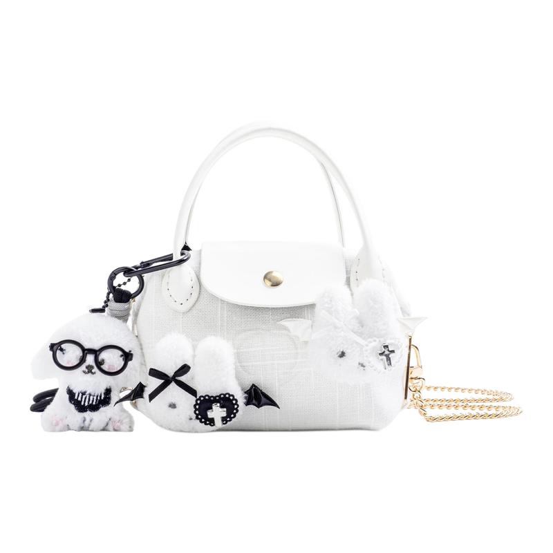 DIOR [Customized Cosmetic Bag] Devil Rabbit Jinghe Plush Decoration French Romance Textured Fabric White Polyester Fiber Storage Bag Portable белый