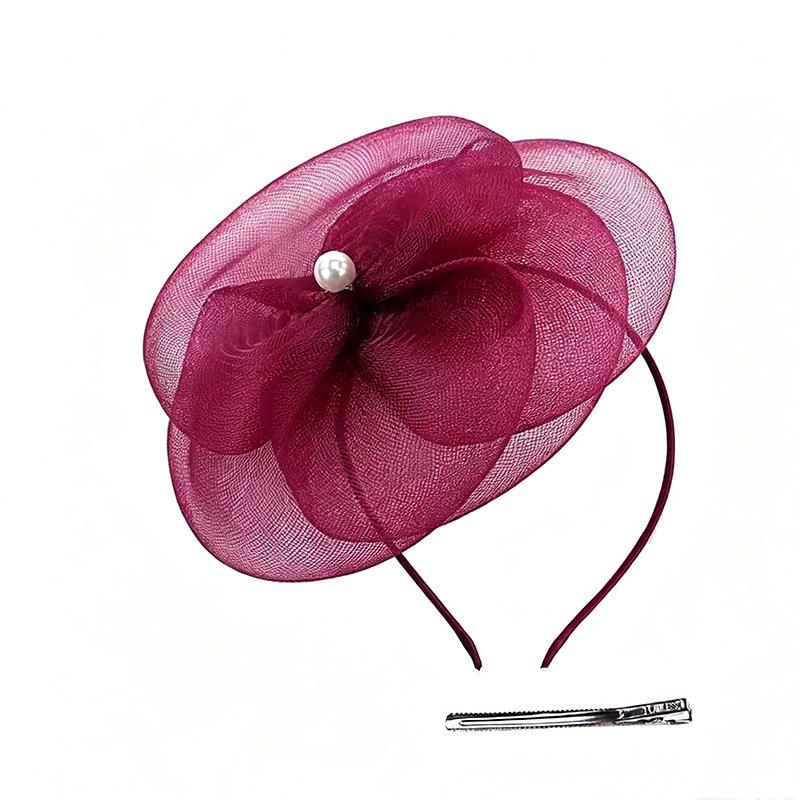 British Elegant Mesh Flower Hat with Pearl Decor for Ascot Races, European Banquets, and Bridal Parties
