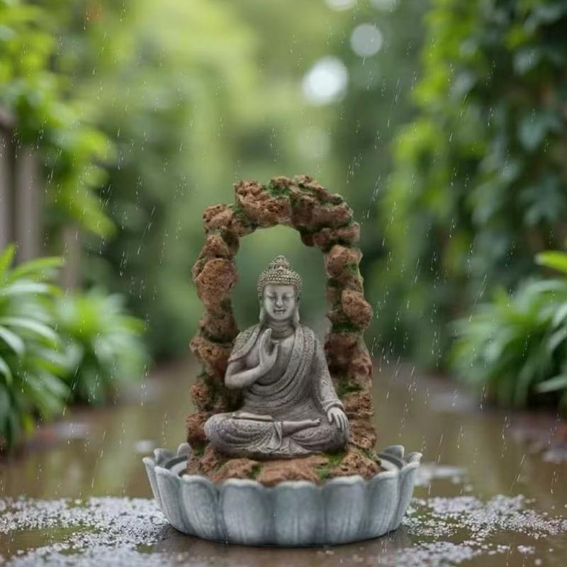 Handcrafted Resin Solar Buddhist Sculpture Statue Weather Resistant Yard Ornament Suitable For Patios Landscape Design