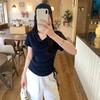 2026 Korean Style Lyocell Tencel Swing Neck Drawstring Short Sleeve Slim Fit Summer Top