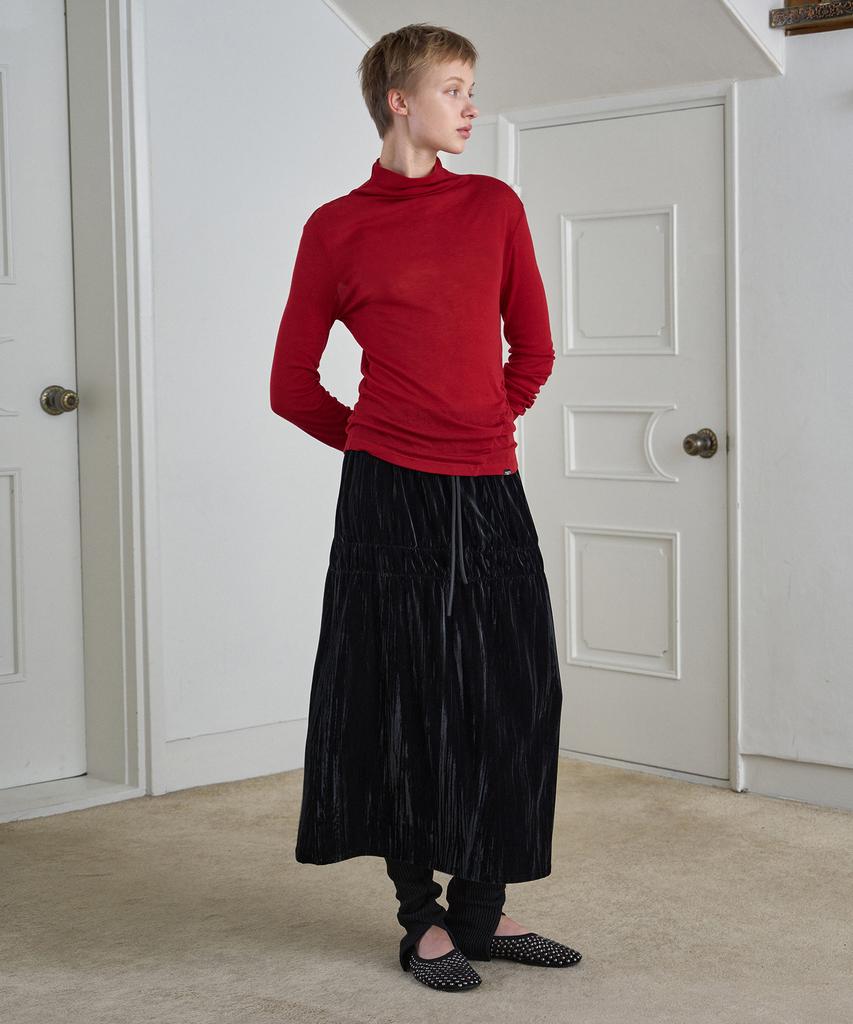 Simeteuligpeosenteu Velor Shirring Skirt / Black