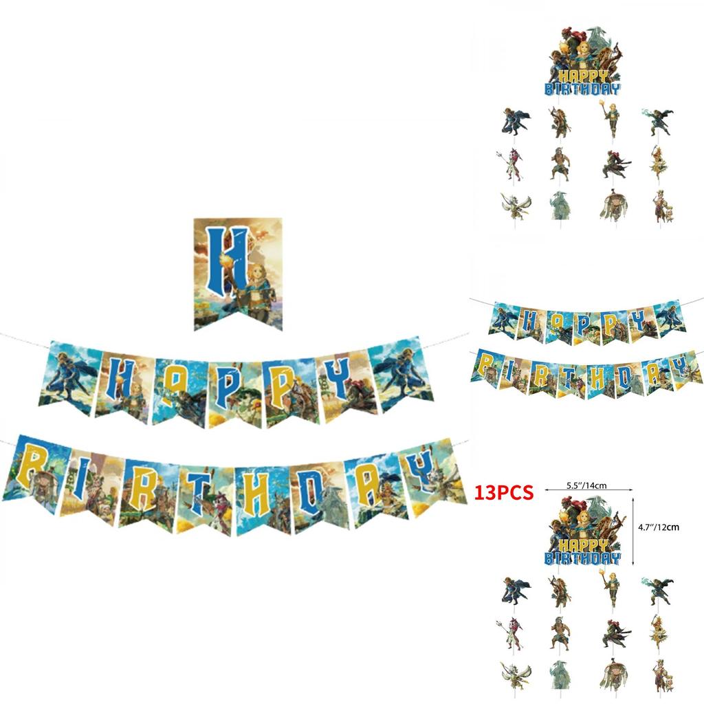 Set Decorazioni Festa di Compleanno a Tema Gioco Zelda con Striscioni, Topper per Torta e Palloncini Marca Cielo Stellato