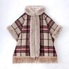 Faux Rabbit Fur Capes Coats Women Plaid Poncho Jackets Tassel Hooded Batwing Sleeves Open Stitch Loose Casual Autumn Winter