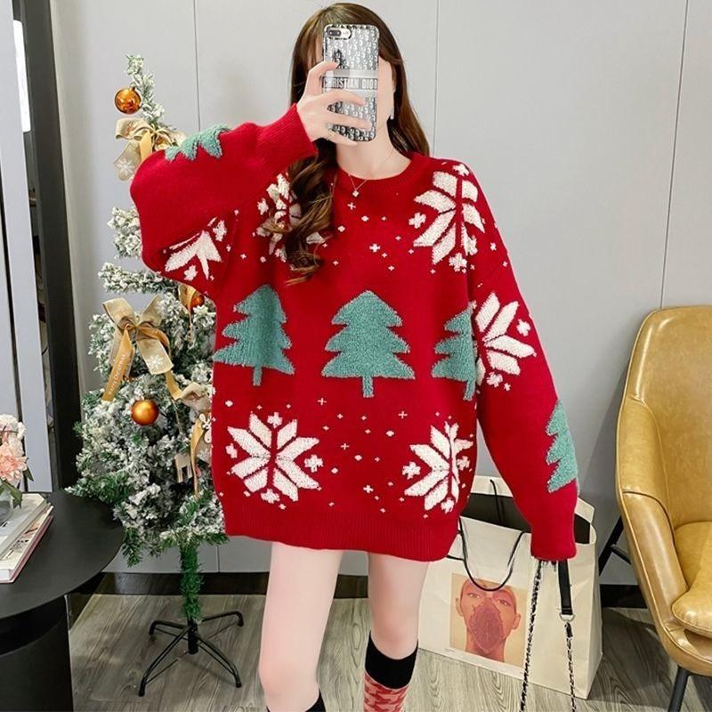 Christmas Sweater Loose Korean-style Pullover for Women Loose Long-sleeved Thick Knitted Sweater for Autumn and Winter