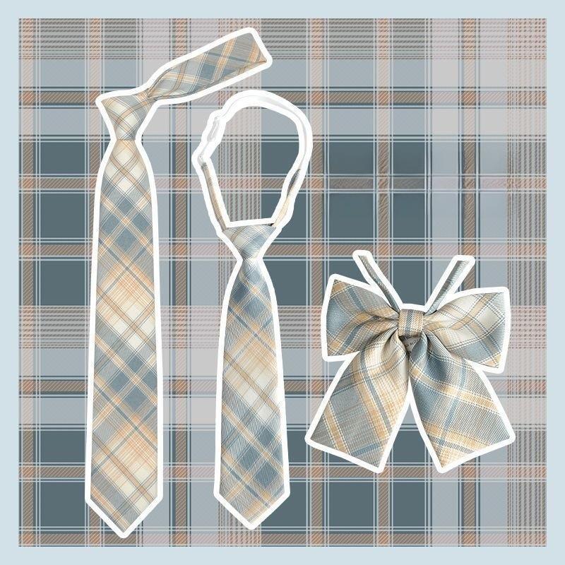 Japanese School Girl Style Polyester Plaid Neck Tie With Bow For Kids Uniforms