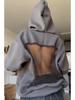 2025 Herbst/Winter Damen Kapuzenpullover mit Netz und Rückenausschnitt, einfarbig