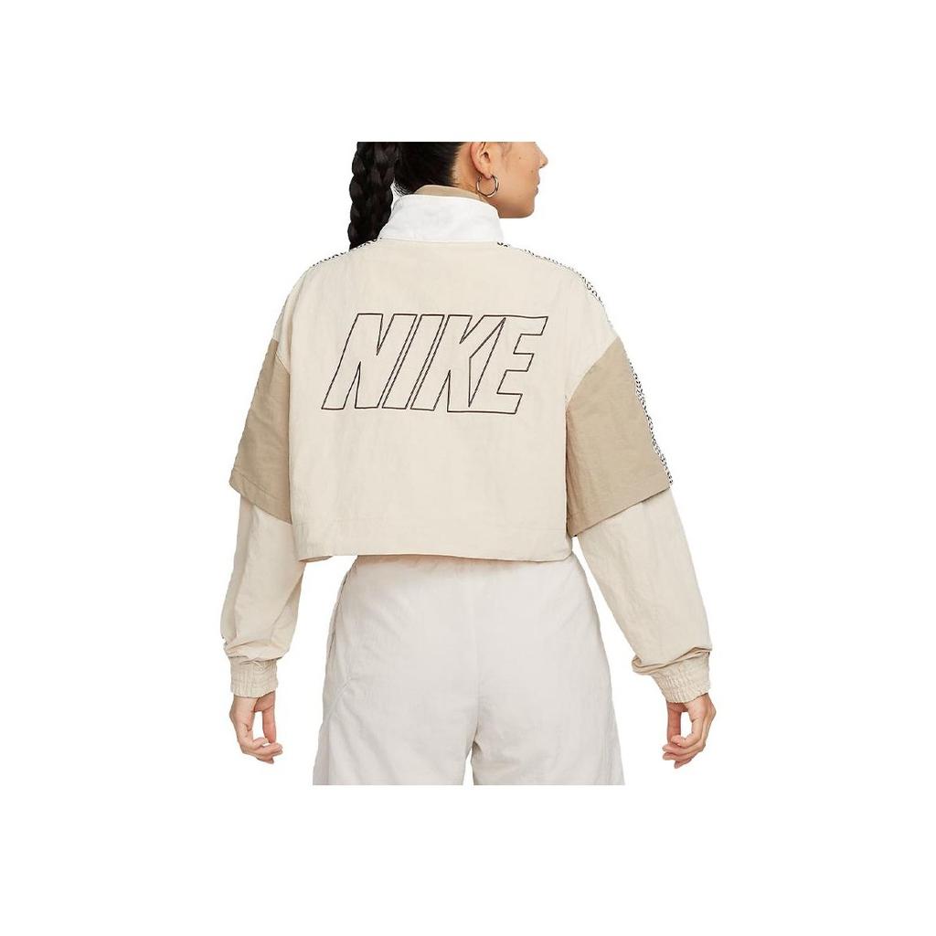 Nike Sportswear Color-Block Pullover Stand Collar Jacket Women Jacket Sand White FB8373-126