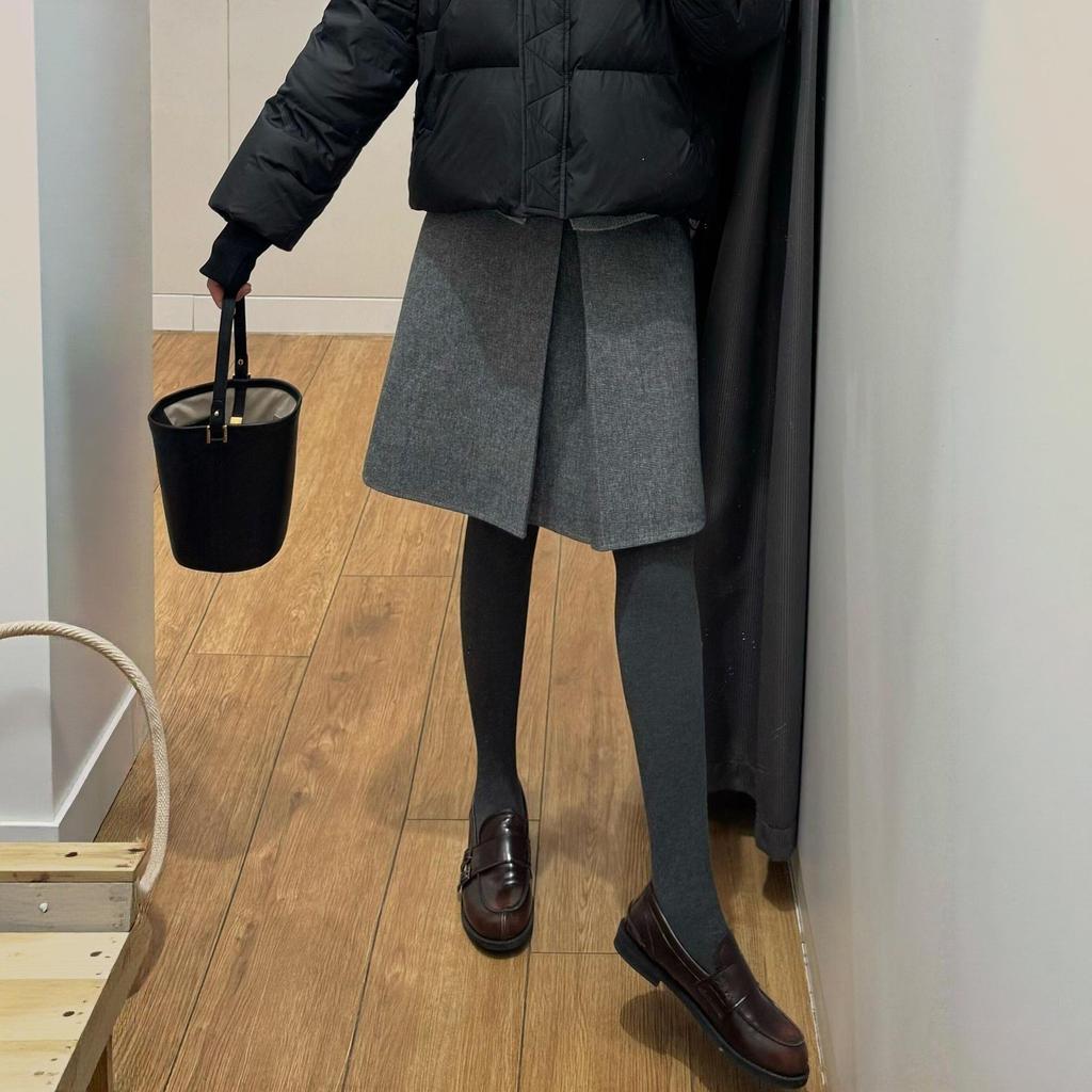 Light Gray Woolen High Waist Midi A-Line Skirt - Slimming, Versatile, Autumn/Winter Fashion for Women
