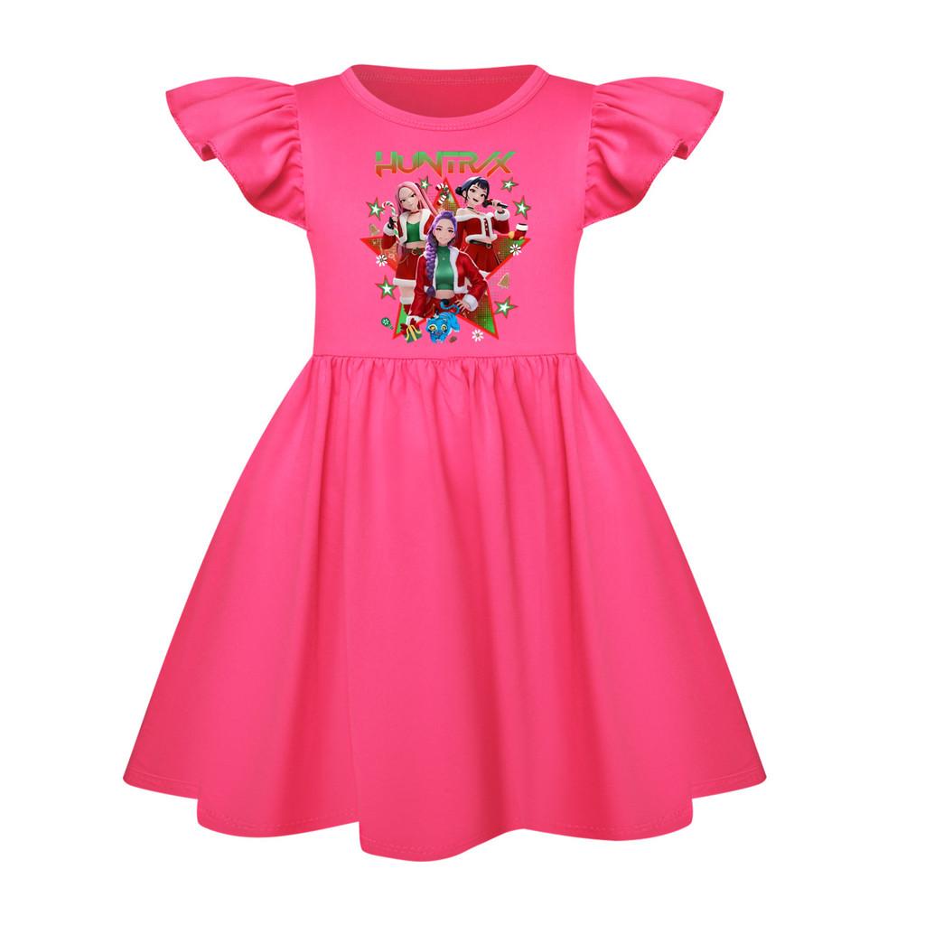 5182 Kids Girls Christmas New Year Mira Zoey Rumi Printed Ruffle Short Sleeves Casual Dress