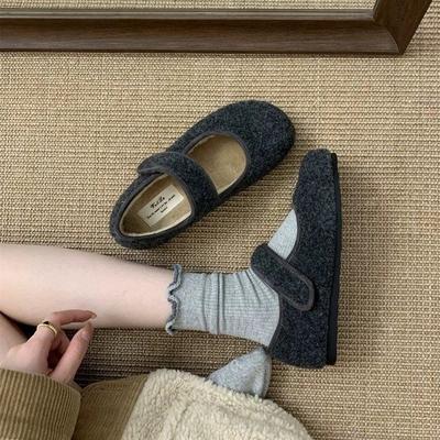 Βελούδινα παπούτσια με χοντρή σόλα και Velcro, γυναικεία παπούτσια φθινοπωρινά και χειμερινά, για φούστες, Mary Jane μονόπατα παπούτσια, ζεστά βαμβακερά παπούτσια