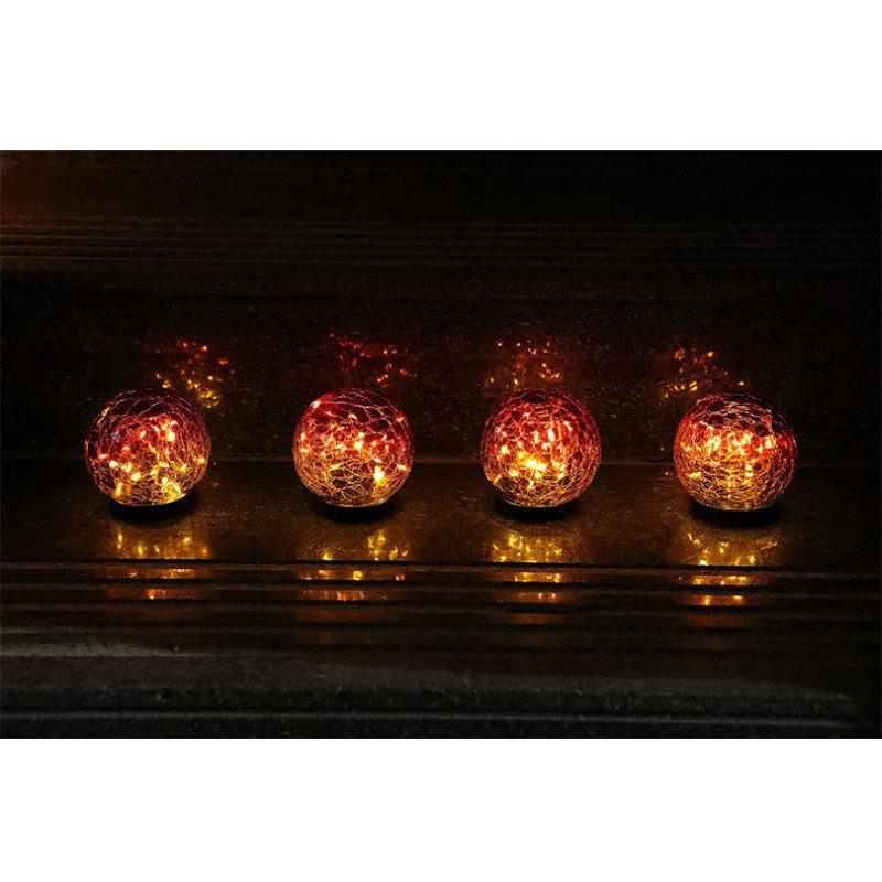 Solar Gradient Red Crackle Globe Light Outdoor Waterproof Garden Light Patio Decoration Lawn Light Glass
