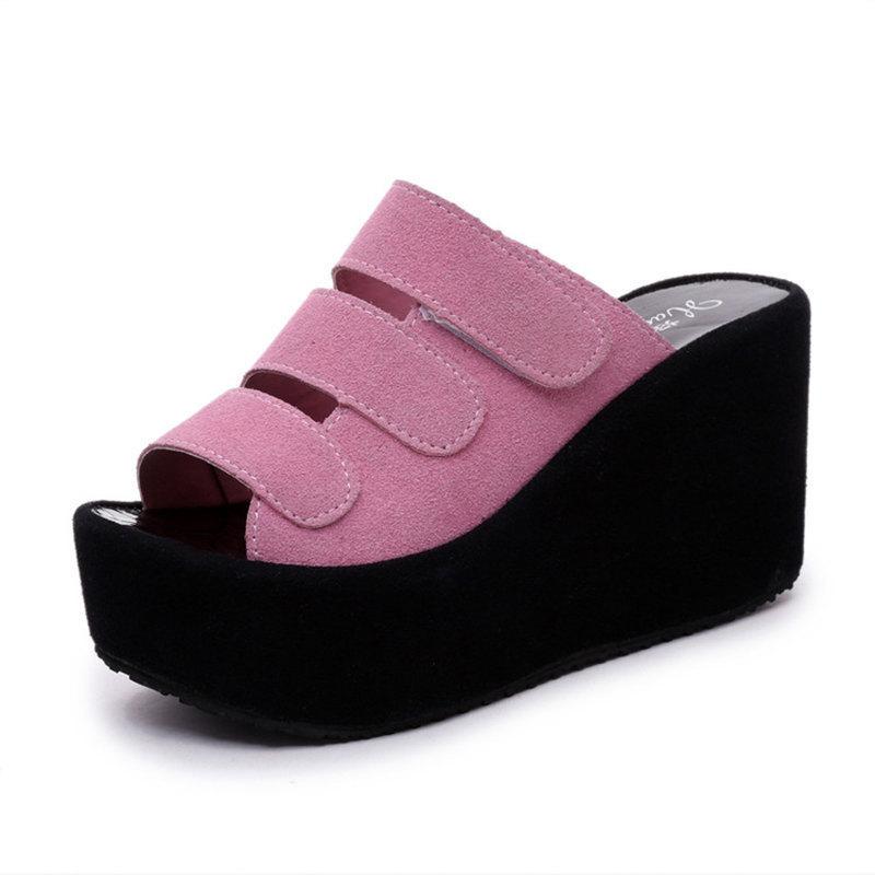 Women Platform Slippers Super High Heel Black Fish Mouth Open Toe Wedges Fashion Shoes Women Non-slip Casual Slides Zapatos
