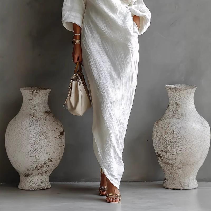 2026 Winter Asymmetrical Wrap-Style Long Dress With Off-Shoulder Neckline Loose Fit Streetwear Chic Women