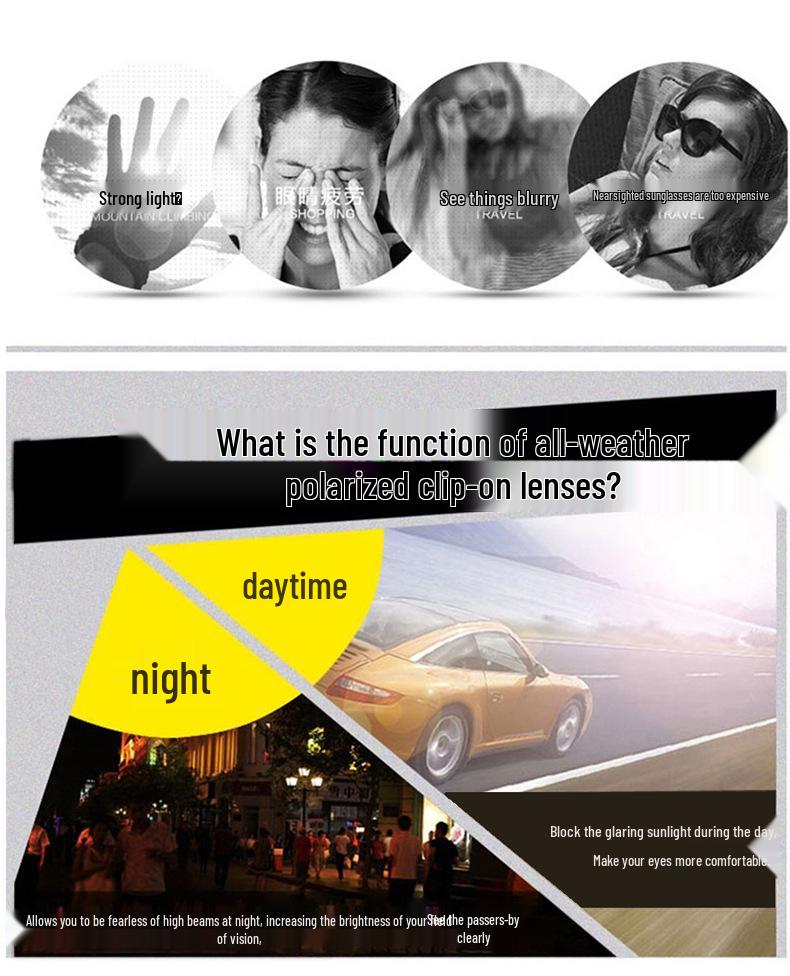 Men's Polarized Clip-on Day/Night Lenses for Prescription Glasses