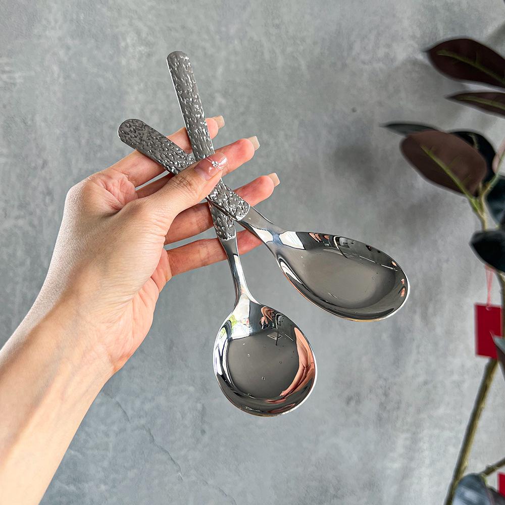 High-End 304 Stainless Steel Stone Texture Flat-Bottom Soup Spoon