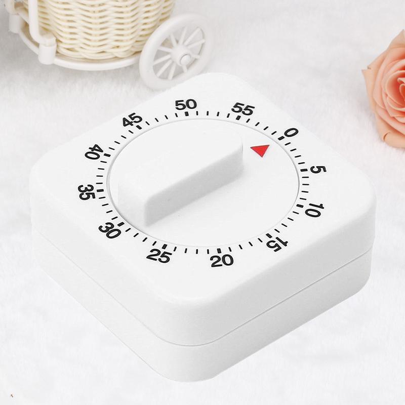 Portable 60 Minutes Kitchen Timer Count Down Alarm Reminder White Square Mechanical Timer