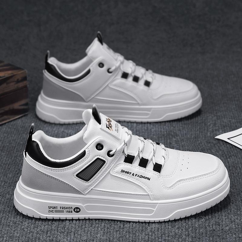 Men'S Leather White Shoes Thick Sole Height Increase Low Top Sports And Leisure Board Shoes Men'S Shoes