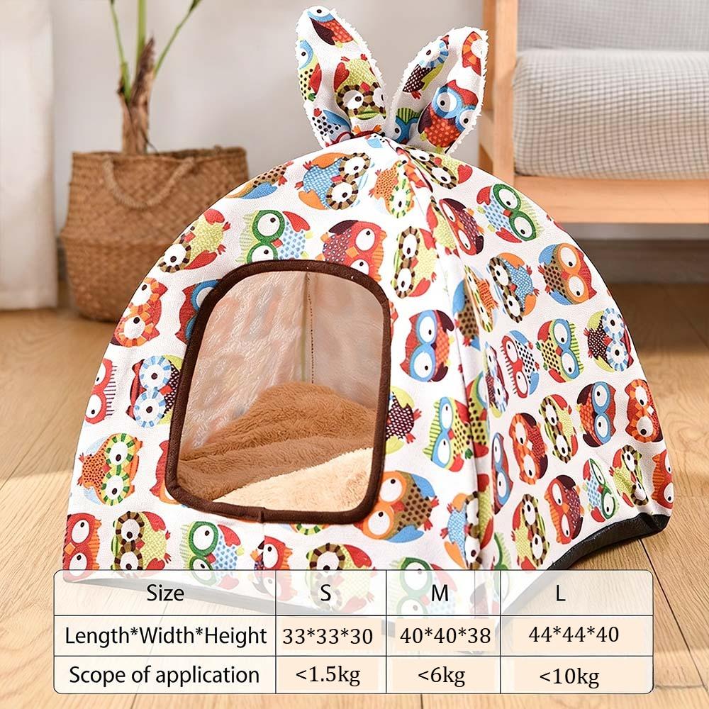 Cute Cartoon Design Non-Slip Pet Tent House for Small Dogs Cats Breathable Puppy Kennel Sofa Mat Cozy Kitten Nest Bed for Home S-33x33x30cm