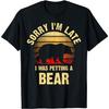 Funny Bear Petting Graphic T-Shirt Vintage Retro Sunset Graphic Tee for Men Women