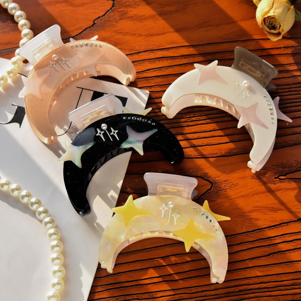 

Y2K Коготь для волос с уксусной кислотой и стразами, геометрическая заколка в виде акулы, элегантная заколка для волос с луной и звездой, дамы