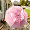 1pc Butterfly Pink Automatic Folding Umbrella 8 Rib Iron Frame,  Suitable for Travel, Daily Use, Birthday, Women & Men Gift c1231041