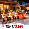 12FT/3.6M Inflatable Santa Claus Sleigh with 3 Reindeer and Elf, Glowing Christmas Outdoor Yard Decor