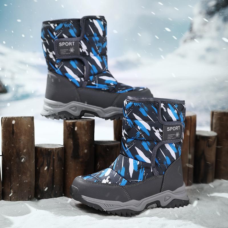 Foreign Trade Boys' Winter Cotton Boots, Velvet Warm Children's Snow Boots, Medium and Older Children's Outdoor Thickened Cold-resistant Cotton Shoes