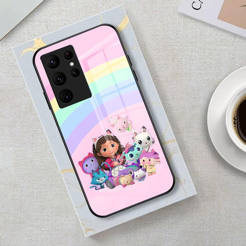 Cartoon Gabbys Dollhouse Phone Case For Samsung S26 S25 Edge Ultra 23 22 21 20 Ultra Plus S24 Fe Glass Cover