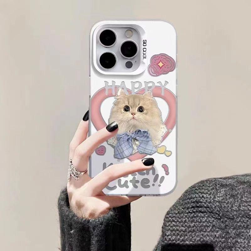 

Silver Heart Cat Case for iPhone 17 Pro Max / 16 / 15 / 14 / 13 / 12 / 11 iPhone 11 Pro