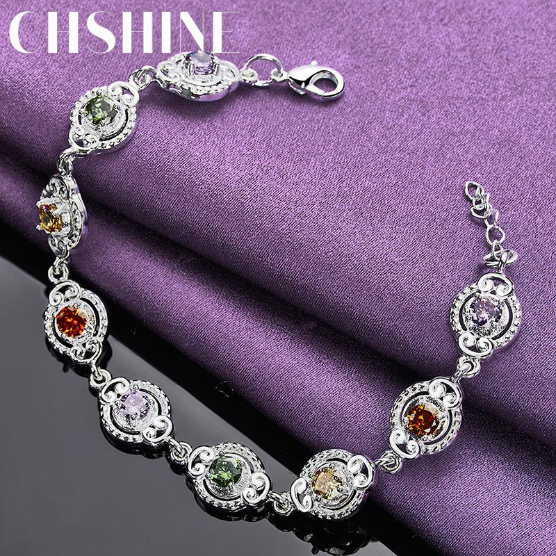 CHSHINE 925 Sterling Silver Color Crystal Chain Bracelet For Women Wedding Party Fashion Jewelry