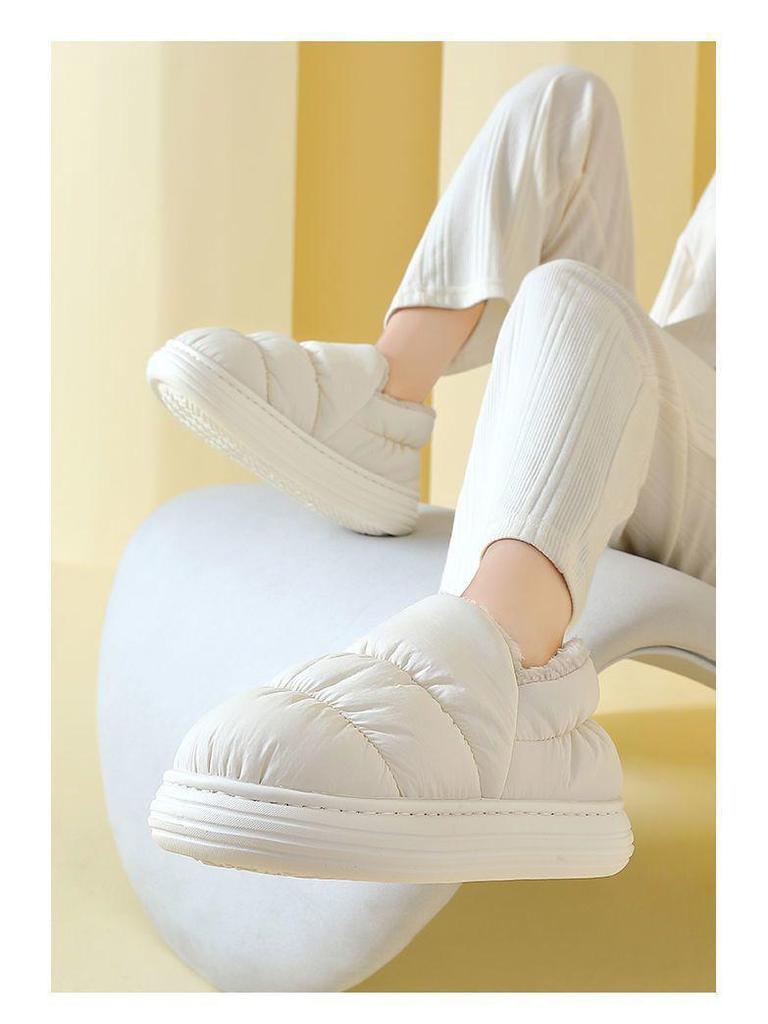 Men's and Women's Winter Waterproof Cotton Slippers - Silent, Plush, Warm, Thick Sole, Closed Heel, Deodorant Down Cloth