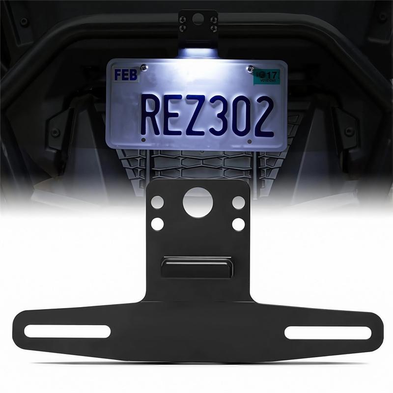 UTV License Plate Holder With Integrated Light For Golf Cart RV Truck Snowmobile Trailer Boat Sxs Plate Frame Mount