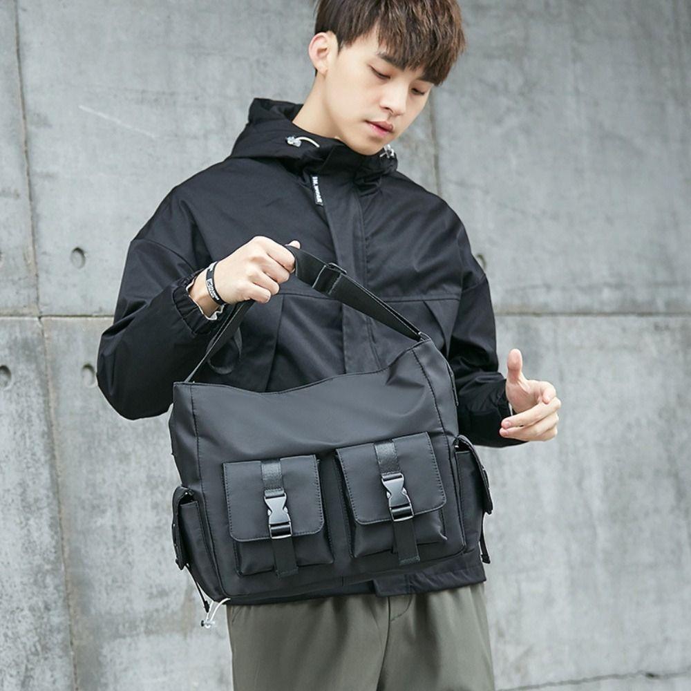Square Messenger Bag Solid Color Nylon Shoulder Bag Casual Men Crossbody Bag  Hiking