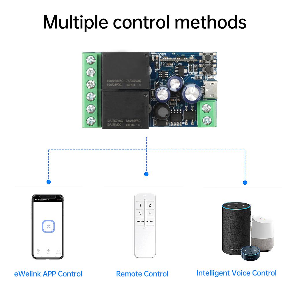 EWeLink WIFI Smart Switch DC 12V 24V 48V Module 2 Channel Relay Receiver Wireless Remote Control Work with Alexa Micro USB