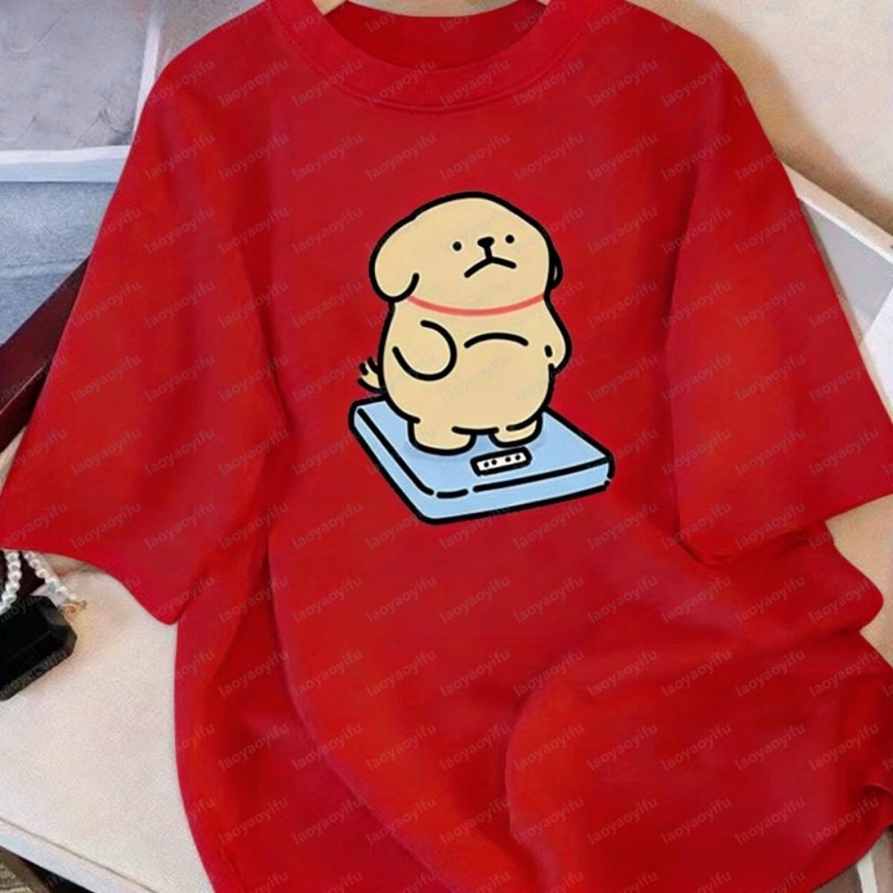 Casual Short-Sleeved Cotton T-Shirt  Round-Neck Cute Cartoon Puppy Graphic Tee Breathable Versatile Casual Wear Women Clothing
