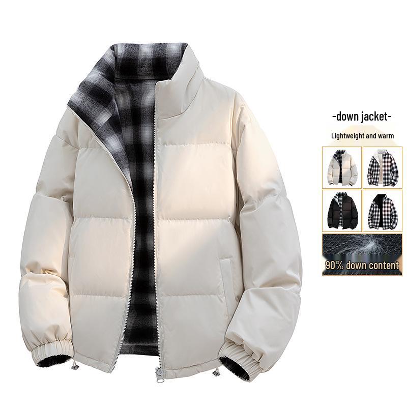 Męska pikowana kurtka z podwyższonym kołnierzem, wodoodporna, dwustronna, w kratę, na rok 2025