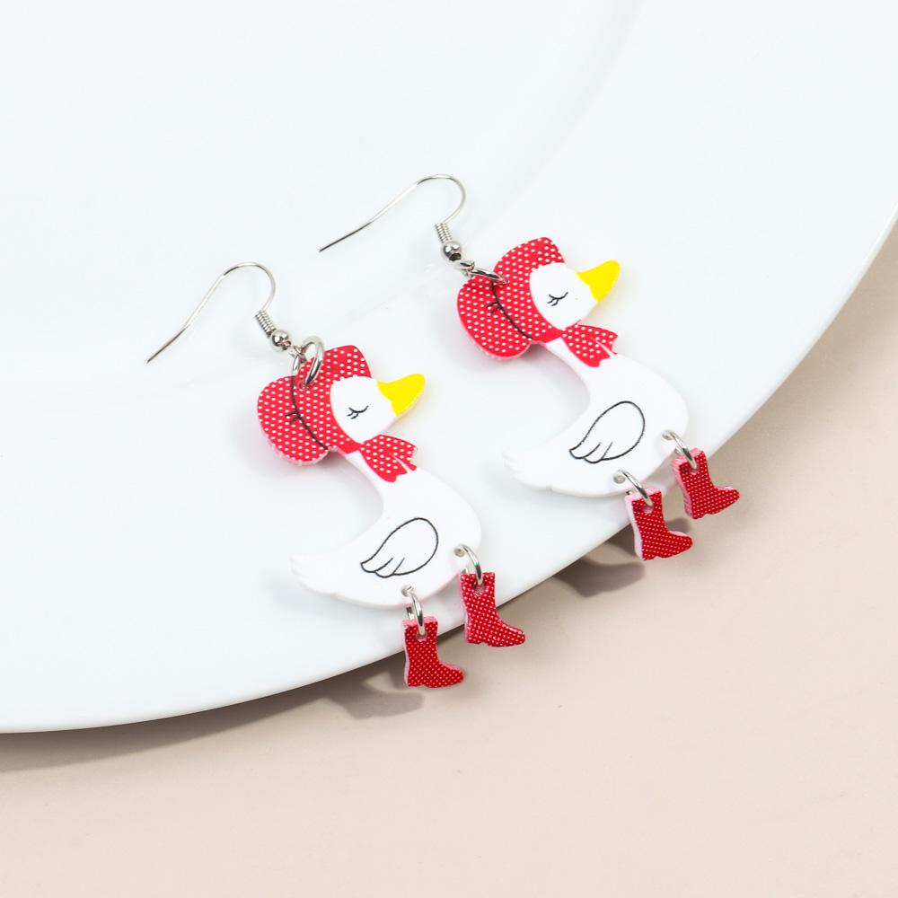 New Cute Christmas Scarf Duck Acrylic Earrings for Women Funny Cartoon High Heels Duck Animal Dangle Earring Novelty Jewelry