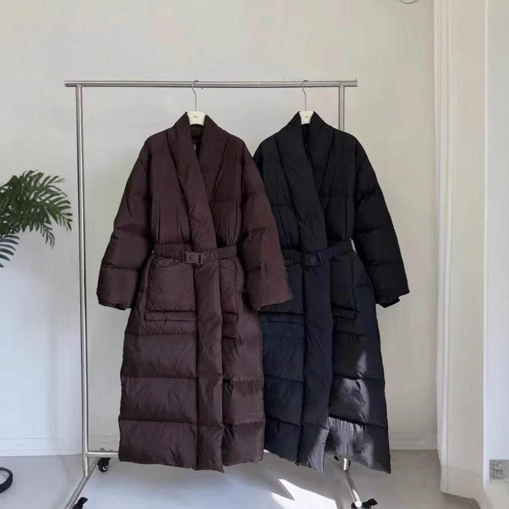 New winter minimalist fashion national style knee waist white duck down long down jacket long coat