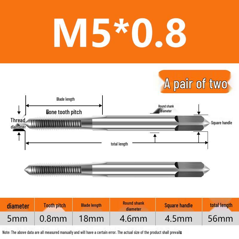 Feingewinde Handgewindebohrer M8-M20 Satz (5 Stücke)