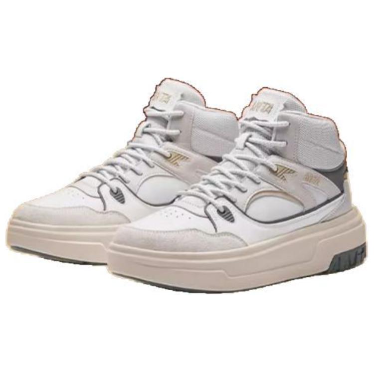 ANTA Women's Retro Platform High Top Casual Skate Shoes Off White Grey Gold 922448082-1