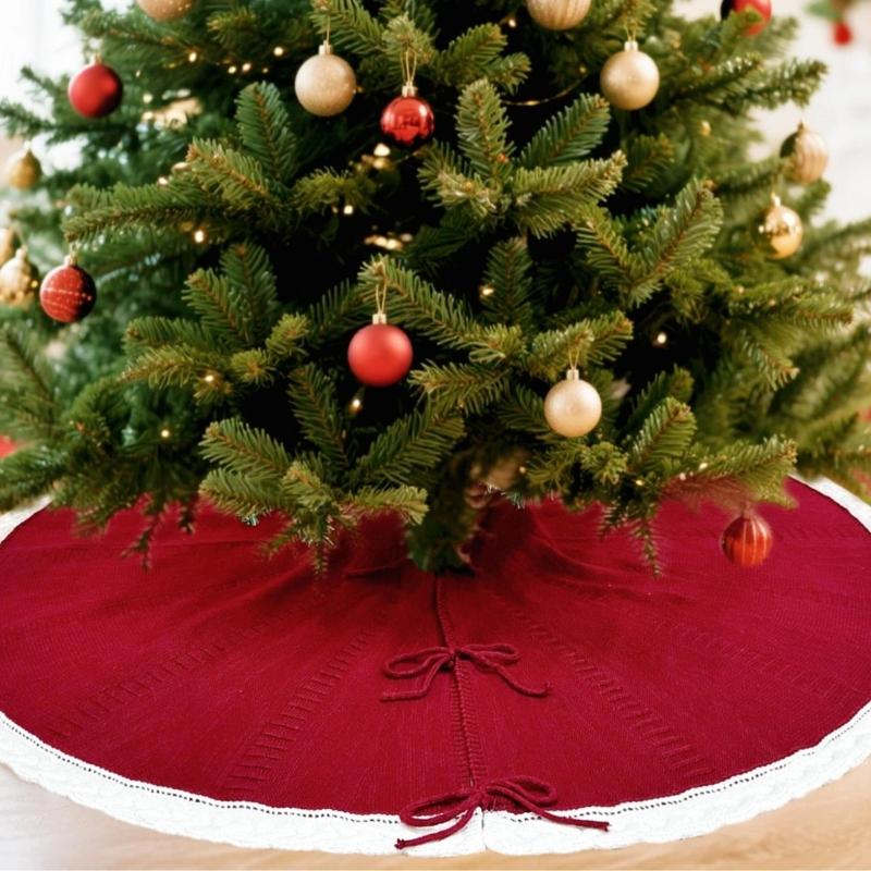 Holidays Knitted Tree Skirt Soft Fabric Round Christmas Tree Base Cover Decoration Handwoven Trees Carpet for Home