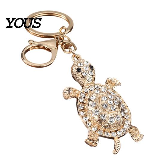 Oxidation Resistant Keychain Pendant, 3D Turtle Design Key Holder with Sparkling Rhinestones Inlaid, Alloy Shell Pendant Easy to Attach Lucky