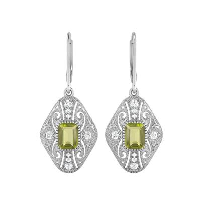 Peridot Filigree Dangle Women Wedding Earrings-925 Sterling Silver