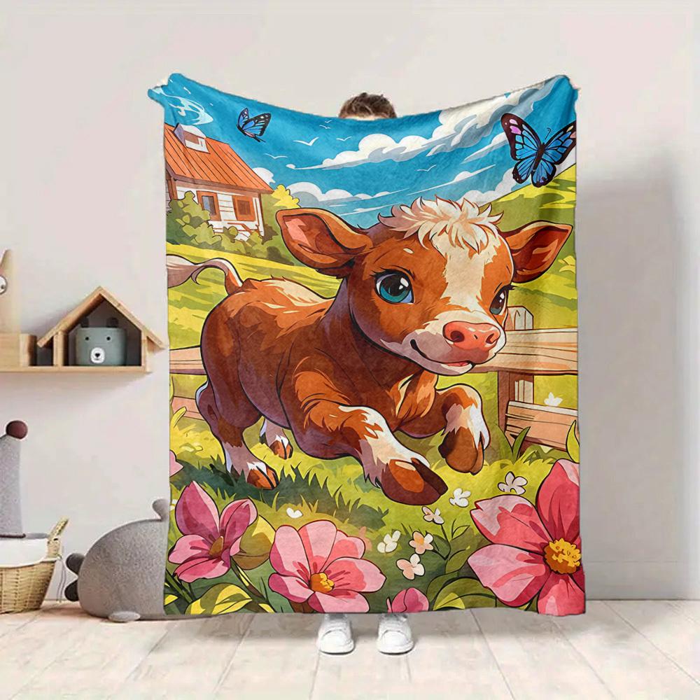 1pc Cow Print Blanket Lightweight Flannel Blanket Throw Blanket For Sofa, Bed, Travel, Camping, Livingroom, Office, Couch, Chair, And Bed Yy251015125