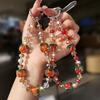 Sparkly Persimmon Beaded Phone Wrist Strap, Crystal Fruit Phone Lanyard with Clip