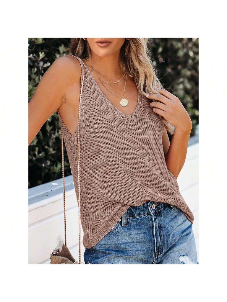 Women's Sleeveless V Neck Sweater Vest Loose Knit Cami Tank Top for Spring Summer