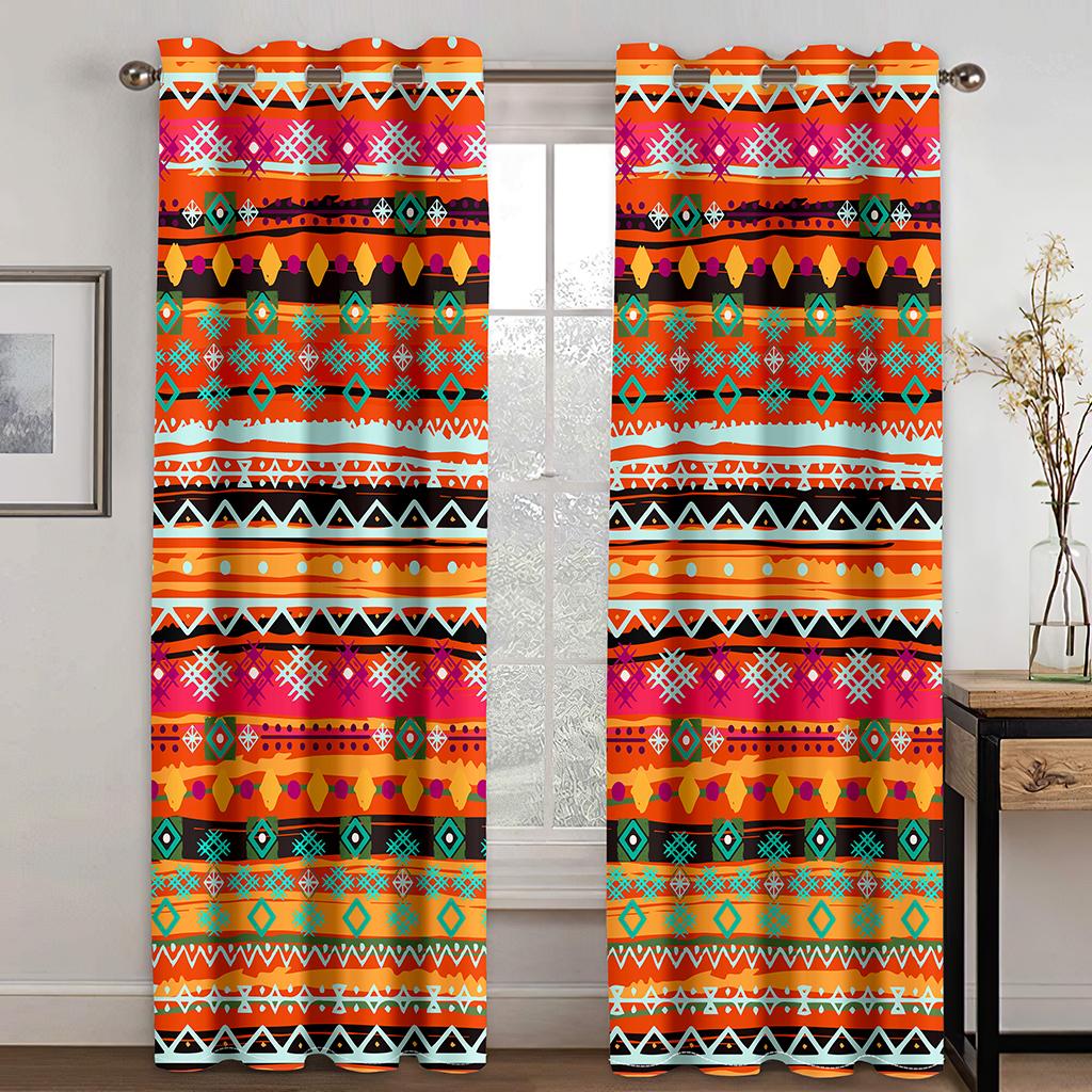 

Bohemian Style Golden Pattern Color Texture Curtains 2 Panels Ethiopian Style Home Living Room Bedroom Balcony Kitchen Decor 50W130H(CM)X2PCS&Grommet Top